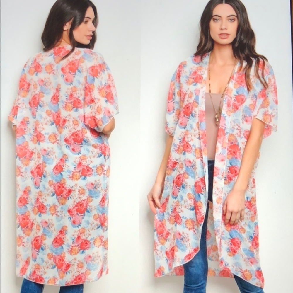 White floral print Kimono